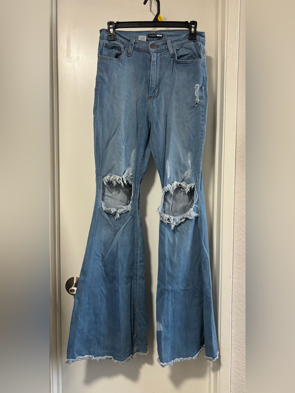 Fashion Nova Light Blue Distressed Flare Jeans